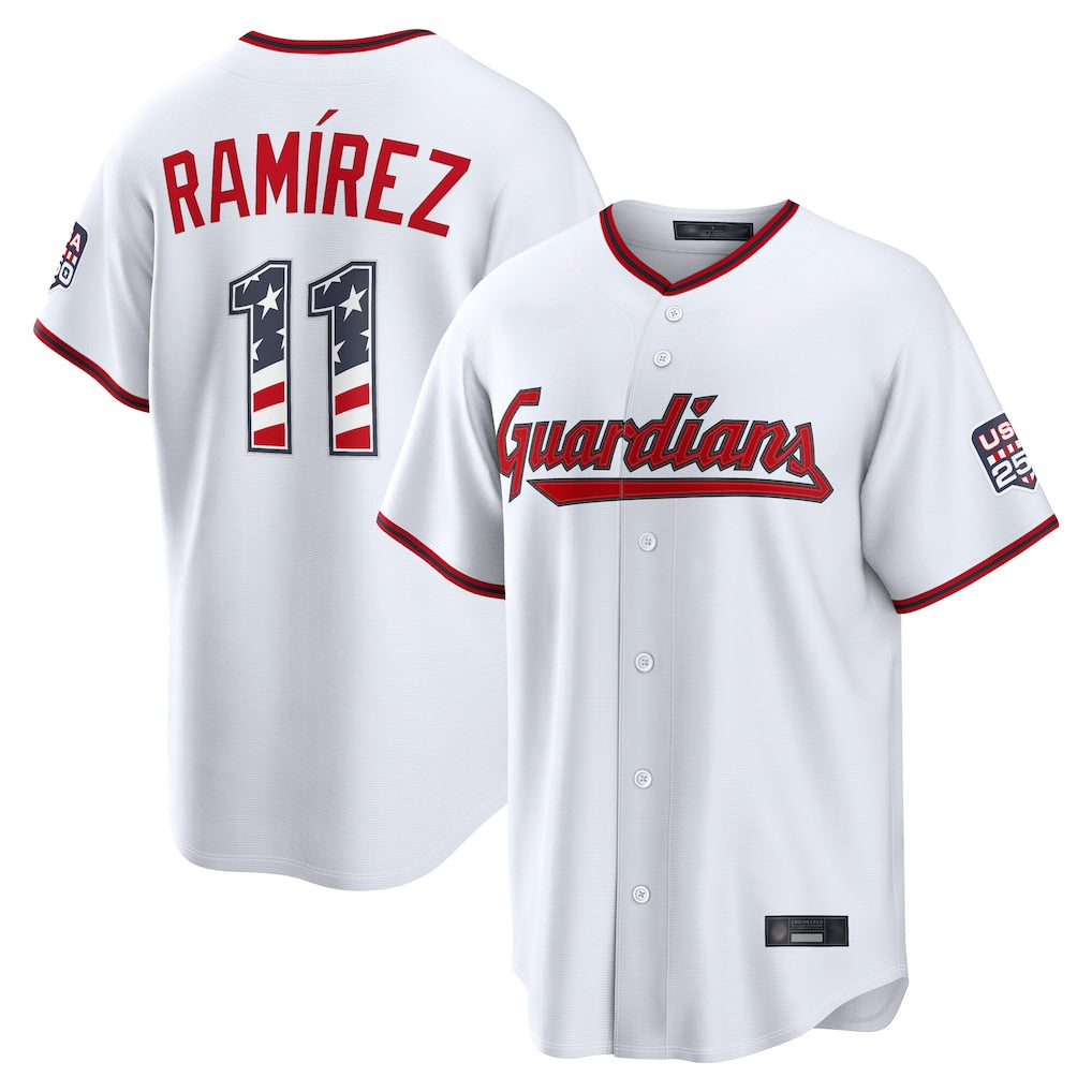 Rebec C.Guardians #11 Jose Ramirez Player White USA 250 Fourth of July Limited Elite Home Game Stitched Jerseys