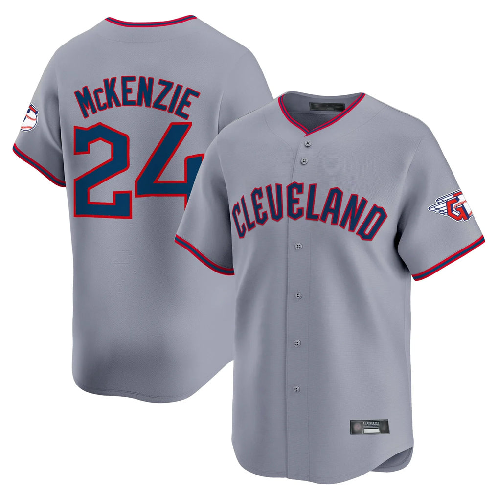 Rebec C.Guardians #24 Triston McKenzie Player Gray Road Limited Home Game Stitched Jerseys