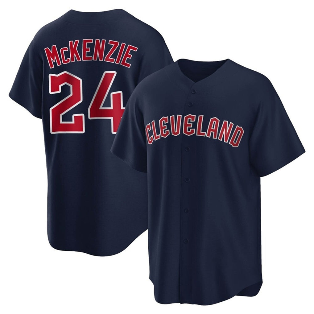 Rebec C.Guardians #24 Triston McKenzie Player Navy Game Home Stitched Jerseys