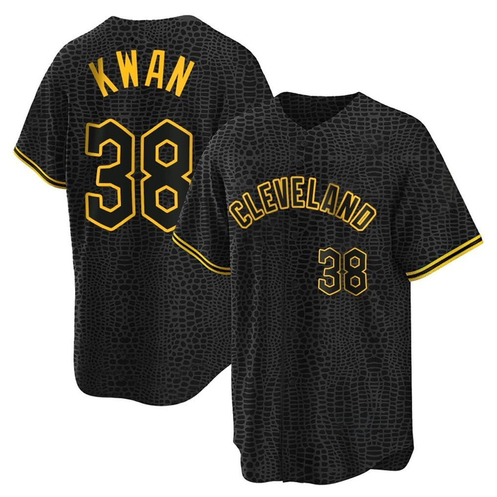 Rebec C.Guardians #38 Steven Kwan Player Black Snake Skin City Home Game Stitched Jerseys
