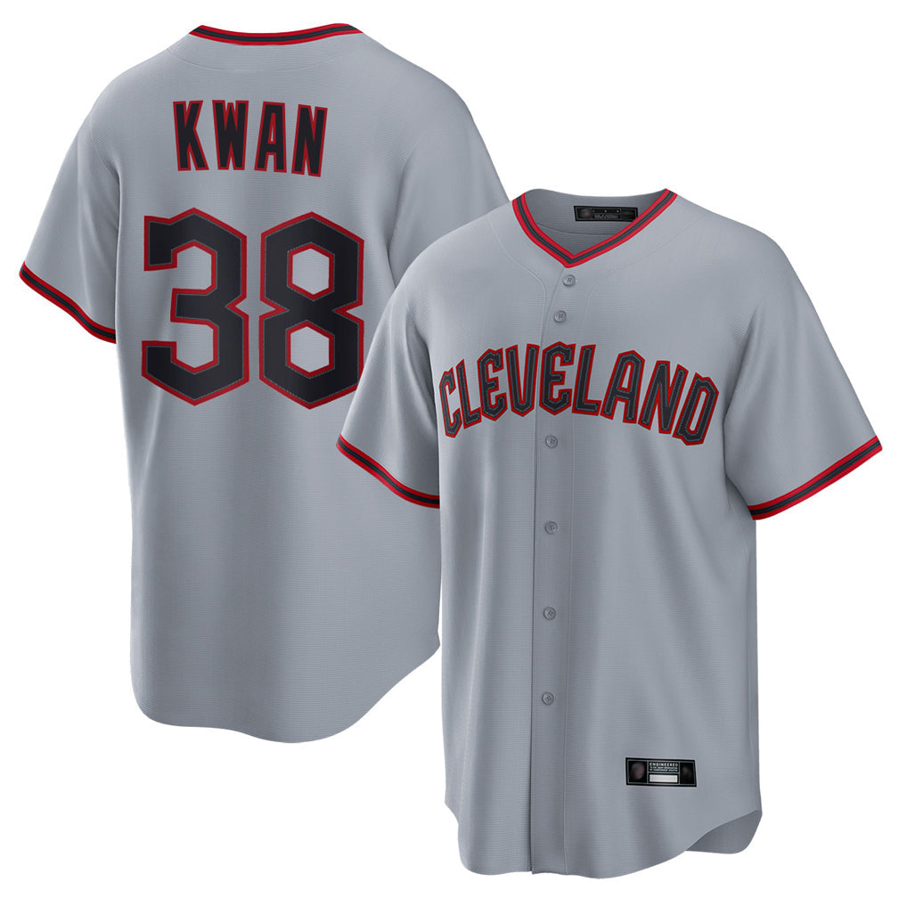 Rebec C.Guardians #38 Steven Kwan Player Gray Home Game Stitched Jerseys