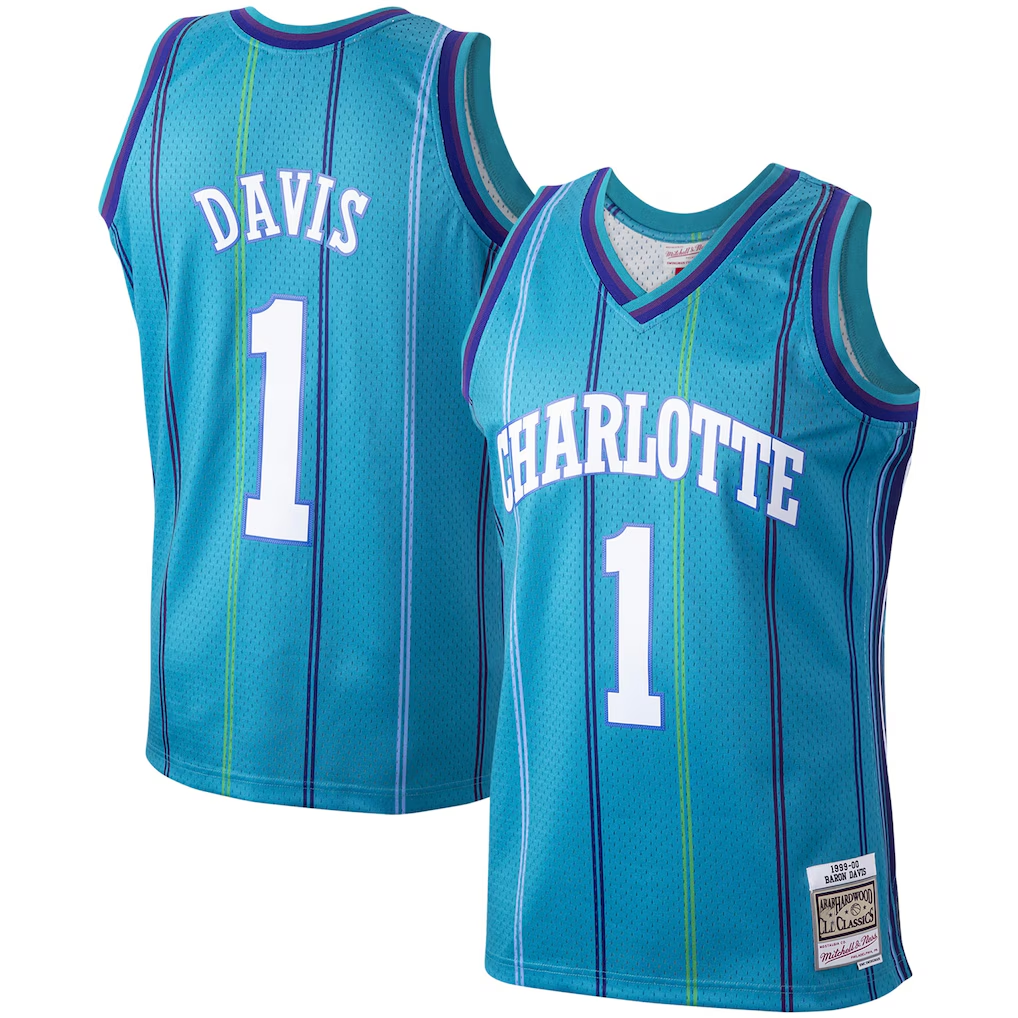 Rebec C.Hornets #1 Baron Davis Mitchell & Ness Teal 199900 Hardwood Classics Swingman Jerseys