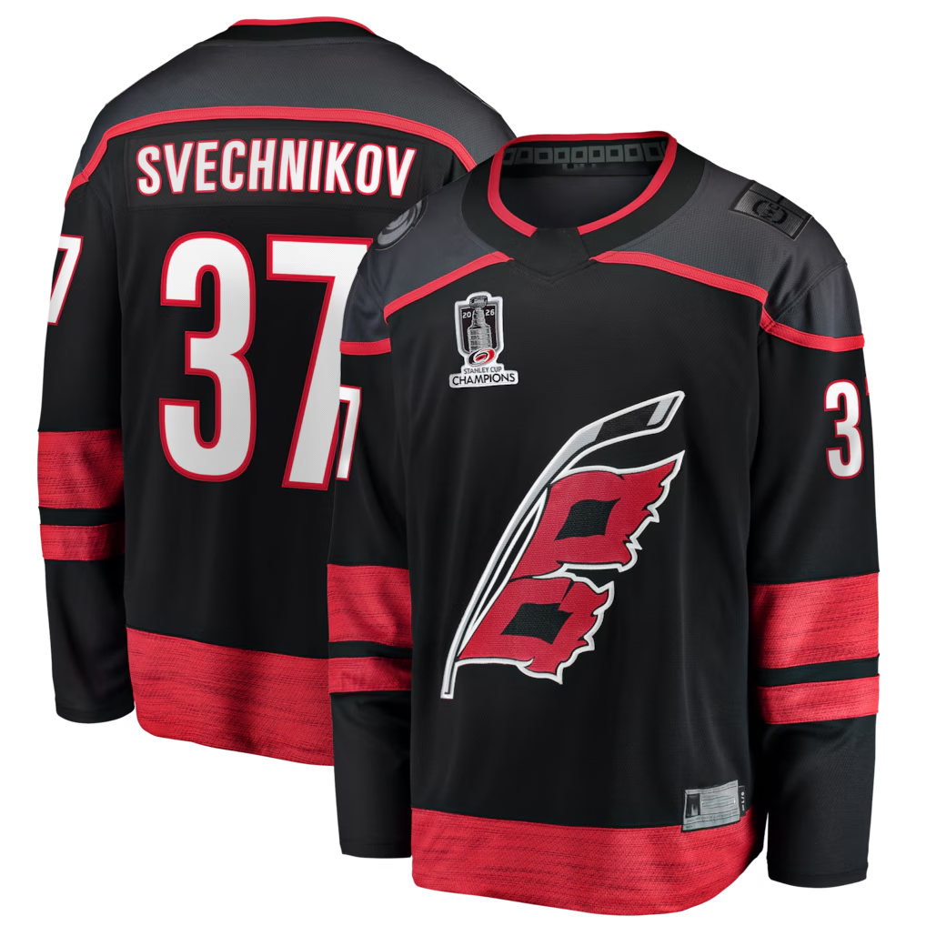 Rebec C.Hurricanes #37 Andrei Svechnikov Black 2026 Stanley Cup Champions Home Breakaway Stitched Jerseys