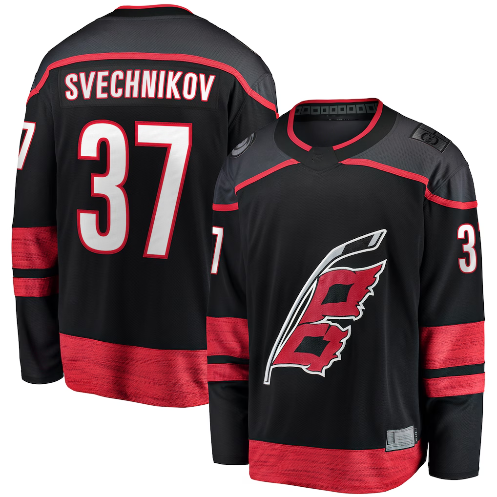 Rebec C.Hurricanes #37 Andrei Svechnikov Black Home Breakaway Stitched Jerseys