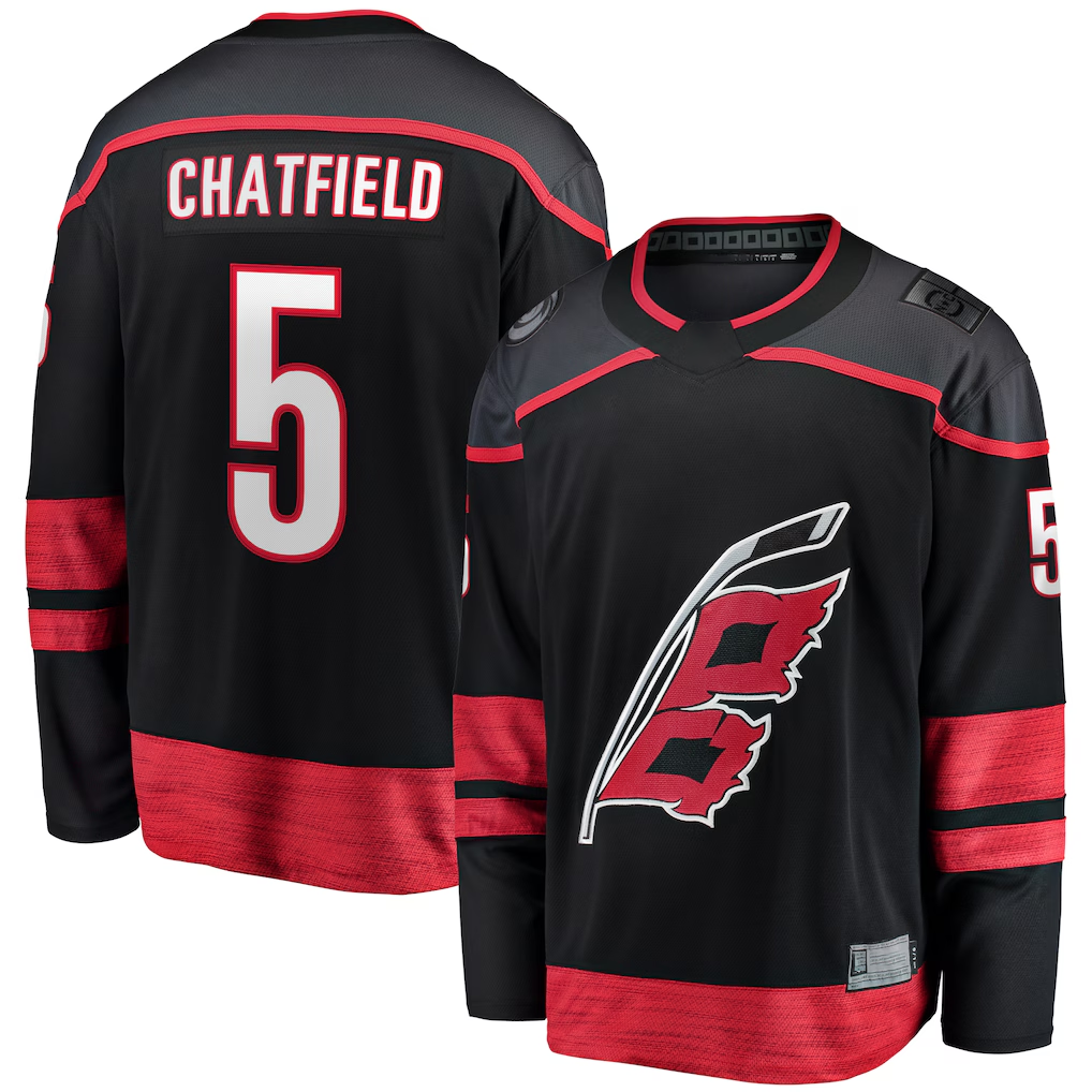 Rebec C.Hurricanes #5 Jalen Chatfield Black Home Premier Breakaway Player Stitched Jerseys