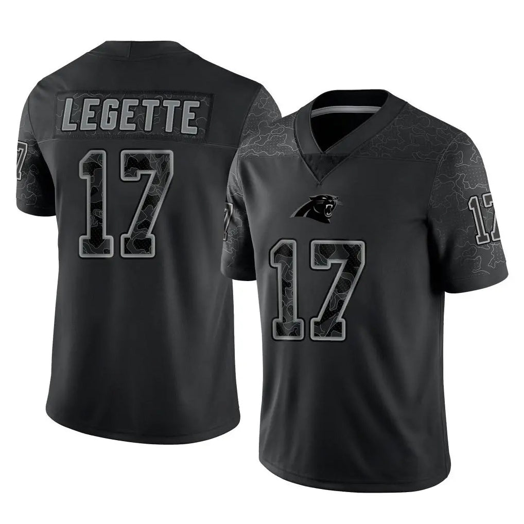 Rebec C.Panthers #17 Xavier Legette Player Black Limited Reflective Game Stitched Jerseys
