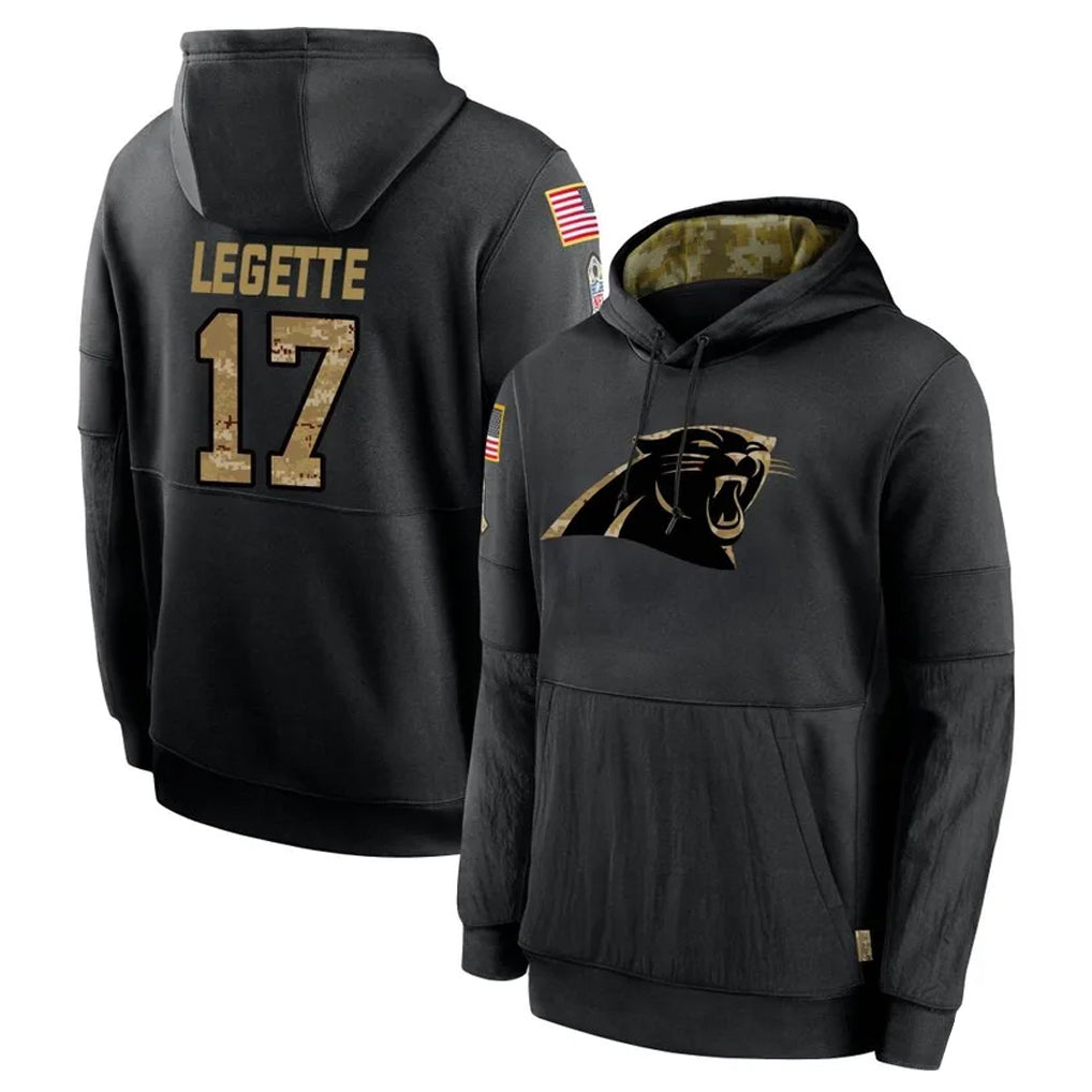 Rebec C.Panthers #17 Xavier Legette Player Black Salute to Service Pullover Hoodies Limited Game Stitched Jerseys