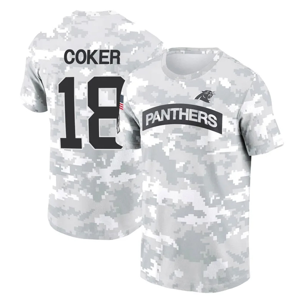 Rebec C.Panthers #18 Jalen Coker Player Arctic Camo Salute to Service T-Shirt Hoodies Stitched Jerseys