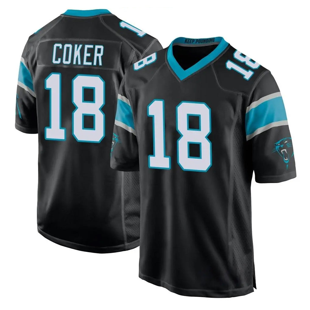 Rebec C.Panthers #18 Jalen Coker Player Black Game Stitched Jerseys