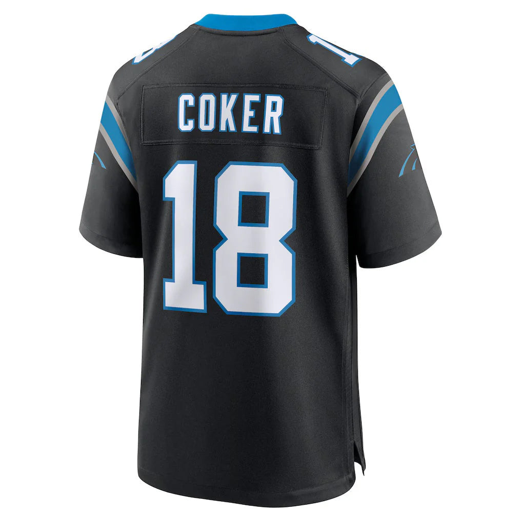 Rebec C.Panthers #18 Jalen Coker Player Black Home Game Stitched Jerseys