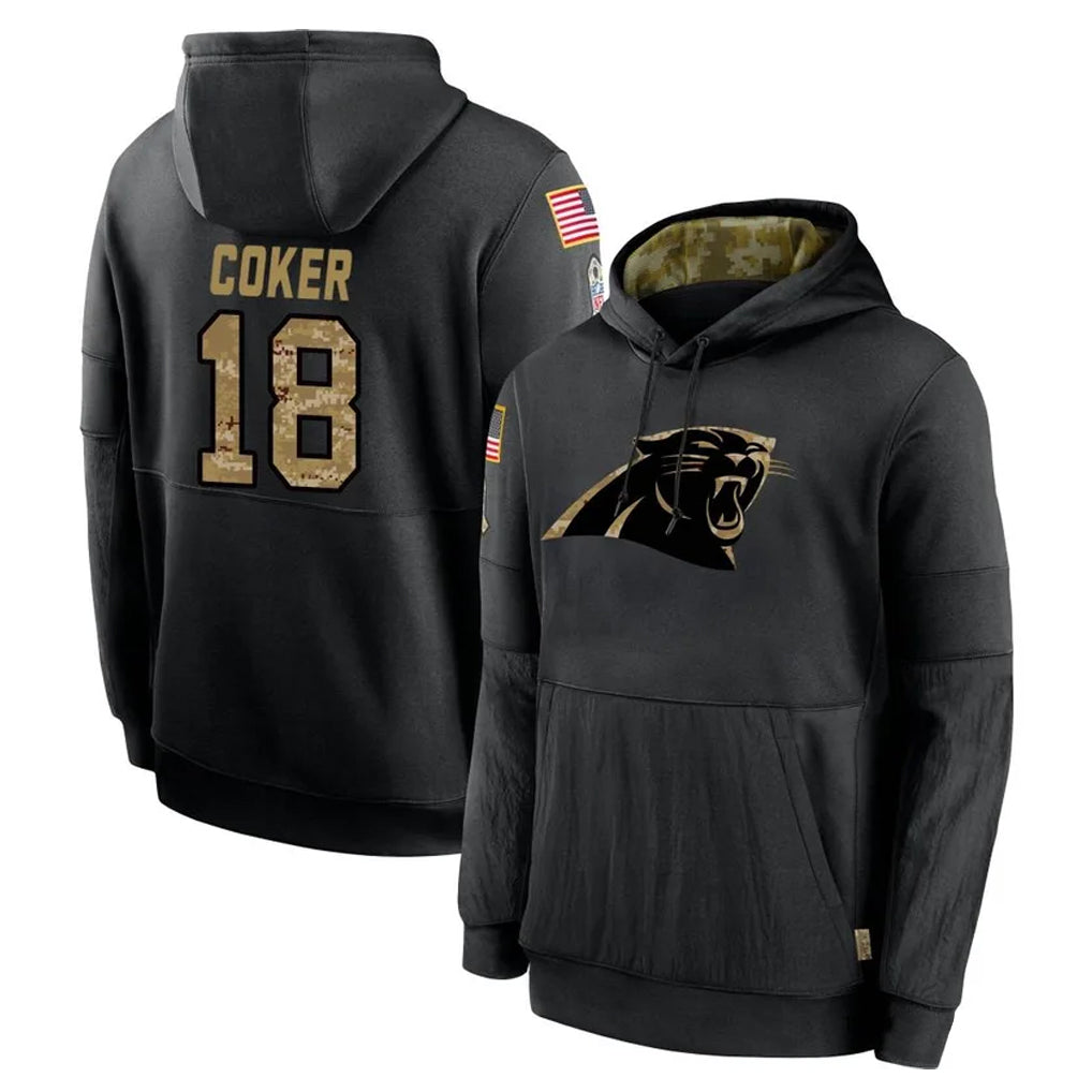 Rebec C.Panthers #18 Jalen Coker Player Black Salute to Service Pullover Hoodies Limited Game Stitched Jerseys