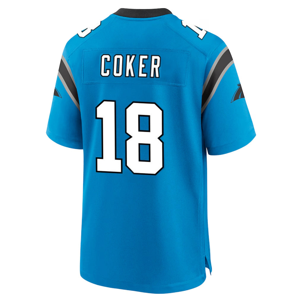 Rebec C.Panthers #18 Jalen Coker Player Blue Home Game Stitched Jerseys