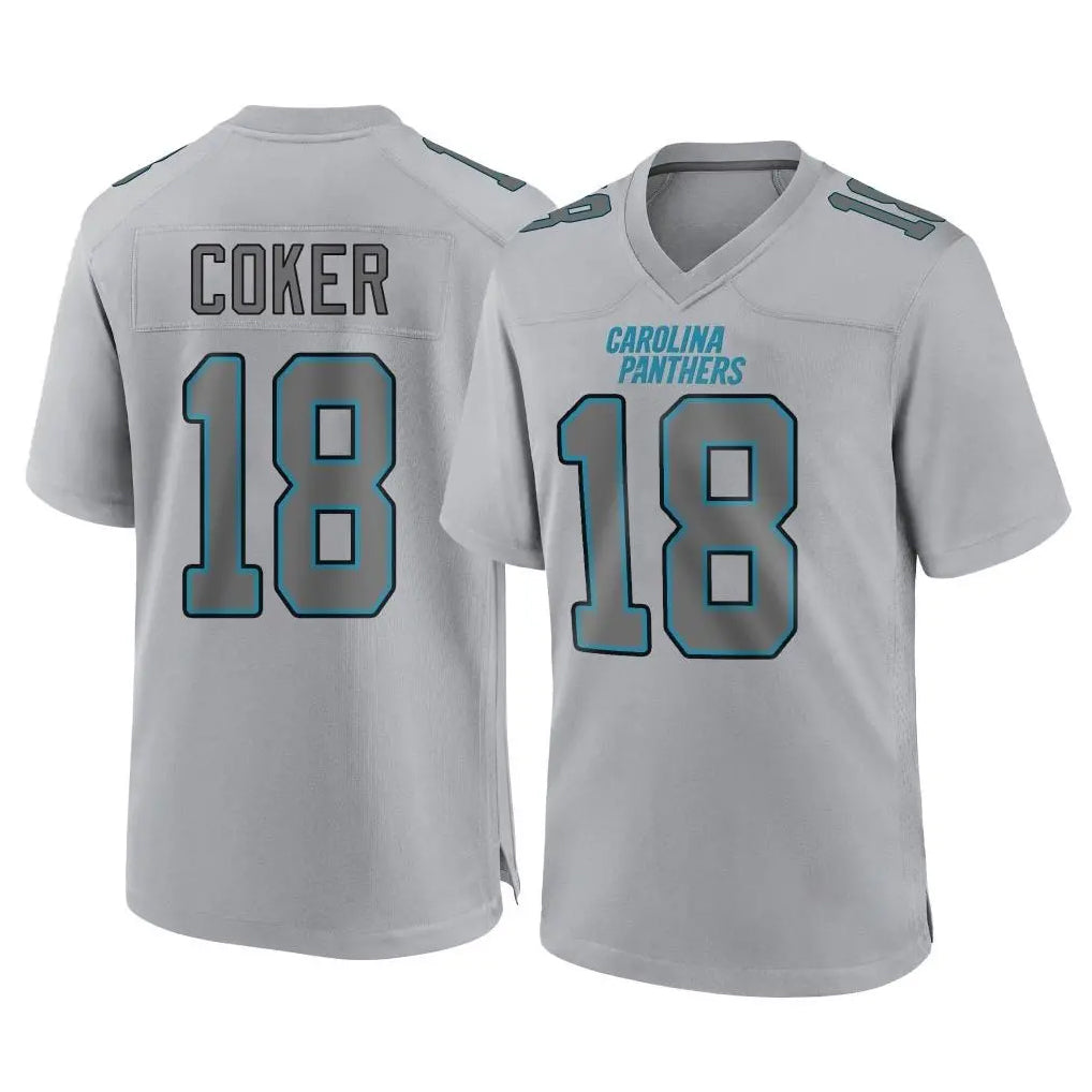 Rebec C.Panthers #18 Jalen Coker Player Gray Atmosphere Fashion Game Stitched Jerseys