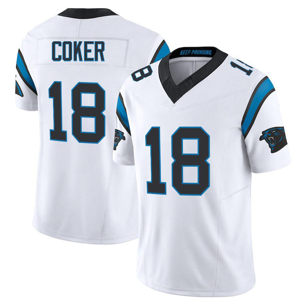 Rebec C.Panthers #18 Jalen Coker Player White Vapor F.U.S.E. Limited Home Game Stitched Jerseys