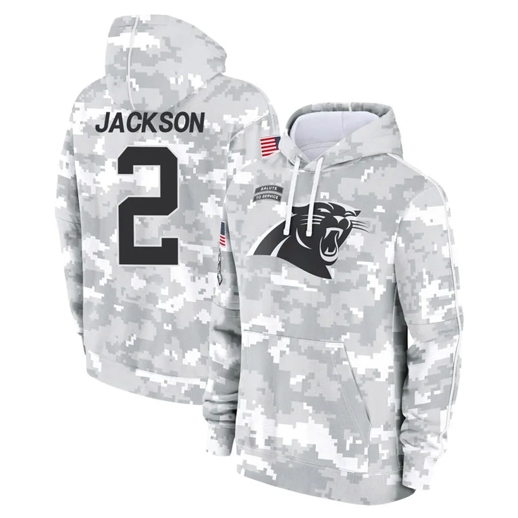 Rebec C.Panthers #2 Michael Jackson Player Arctic Camo Salute to Service Pullover Hoodies Limited Game Stitched Jerseys