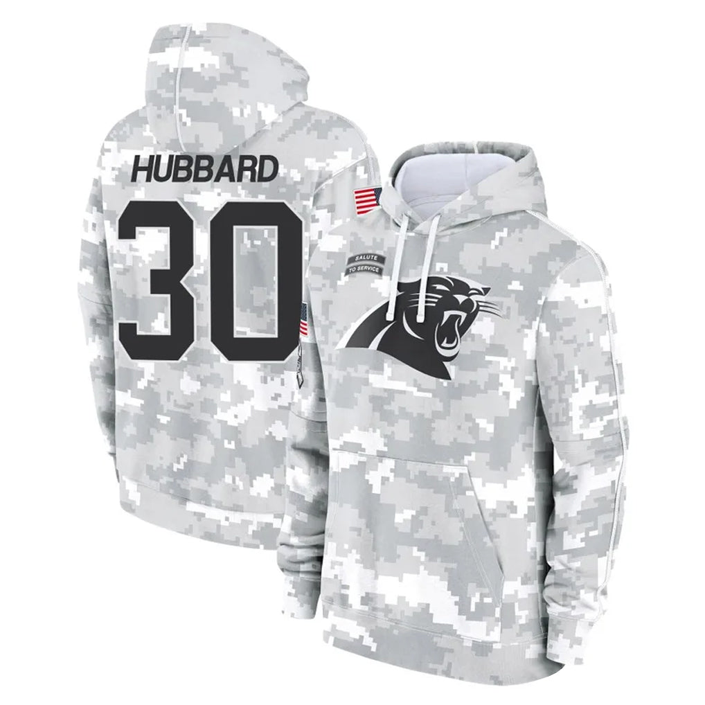 Rebec C.Panthers #30 Chuba Hubbard Player Arctic Camo Salute to Service Pullover Hoodies Limited Game Stitched Jerseys