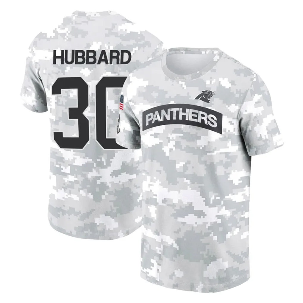 Rebec C.Panthers #30 Chuba Hubbard Player Arctic Camo Salute to Service T-Shirt Hoodies Stitched Jerseys