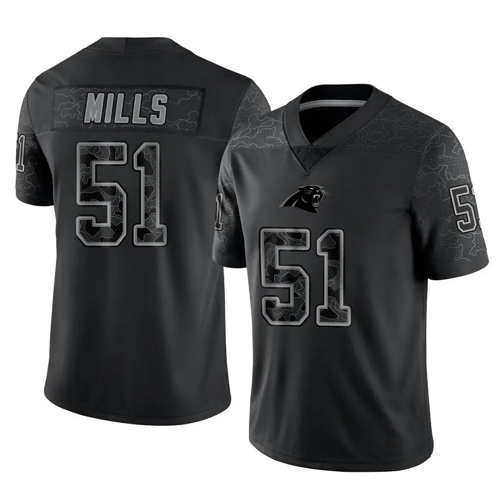 Rebec C.Panthers #51 Sam Mills Player Black Limited Reflective Game Stitched Jerseys