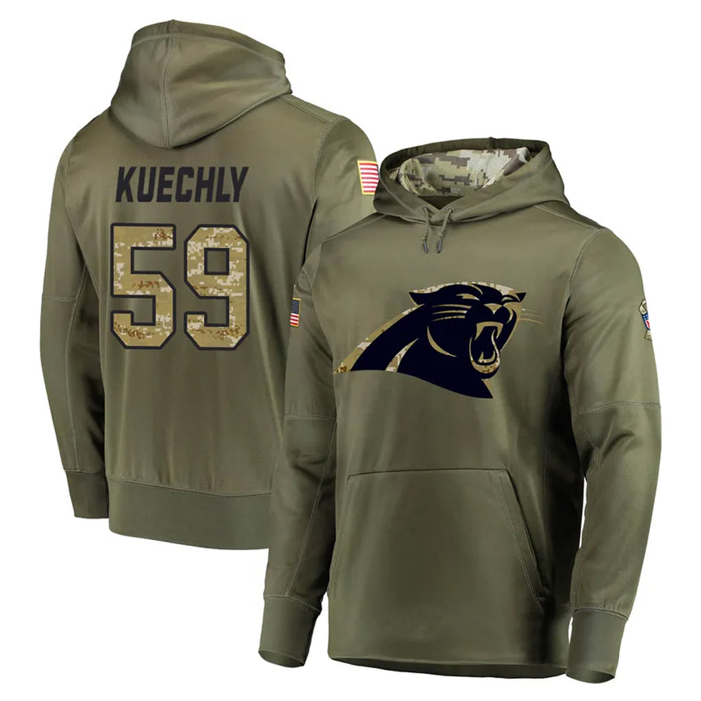 Rebec C.Panthers #59 Luke Kuechly Player Olive Salute to Service Hoodies Stitched Jerseys