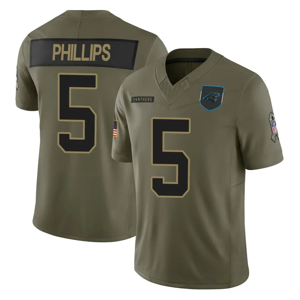 Rebec C.Panthers #5 Jaelan Phillips Player Olive Salute to Service Limited Home Game Stitched Jerseys