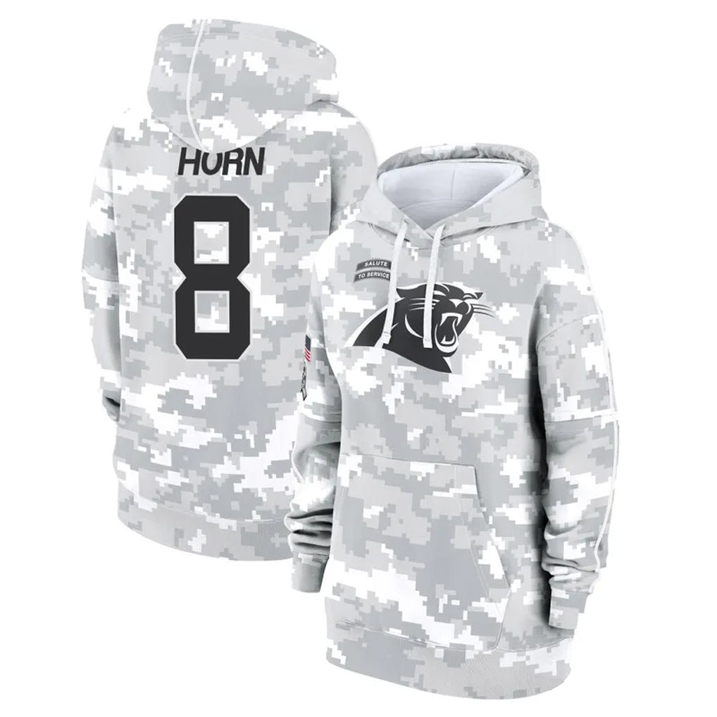 Rebec C.Panthers #8 Jaycee Horn Player Arctic Camo Salute to Service Hoodies Stitched Jerseys