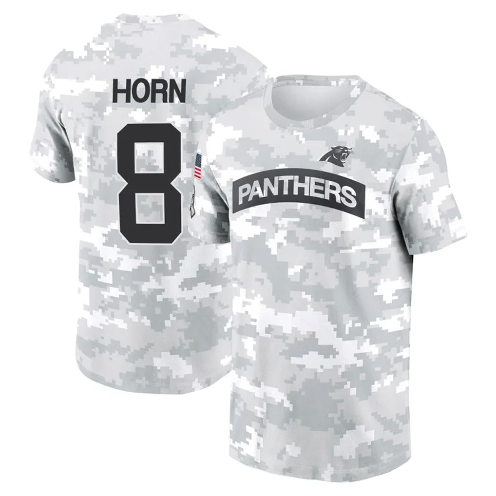 Rebec C.Panthers #8 Jaycee Horn Player Arctic Camo Salute to Service Hoodies & T-Shirts Stitched Jerseys