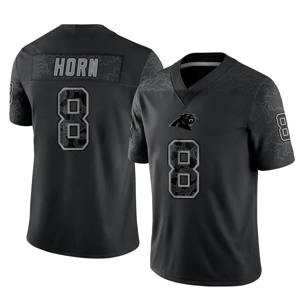 Rebec C.Panthers #8 Jaycee Horn Player Black Limited Reflective Game Stitched Jerseys