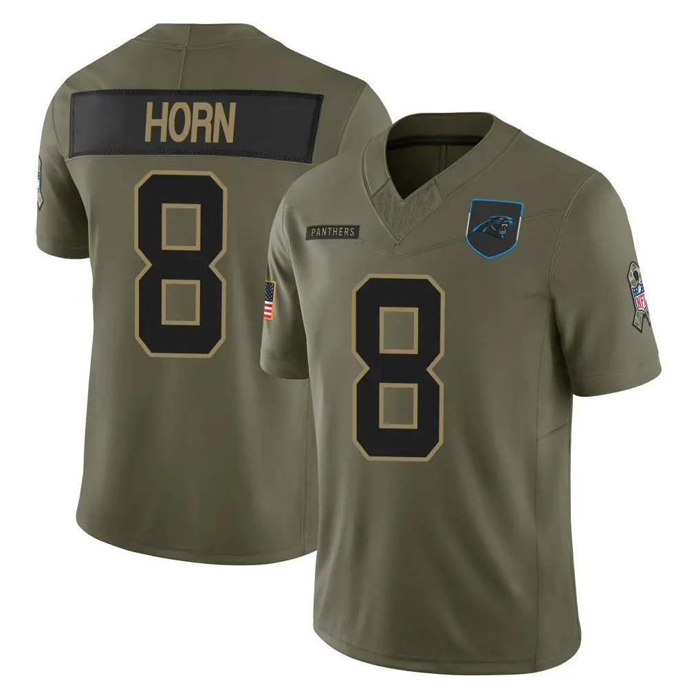 Rebec C.Panthers #8 Jaycee Horn Player Olive Salute to Service Limited Home Game Stitched Jerseys