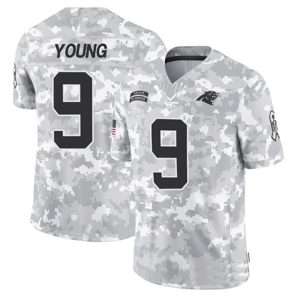 Rebec C.Panthers #9 Bryce Young Player Arctic Camo Salute to Service Limited Stitched Jerseys