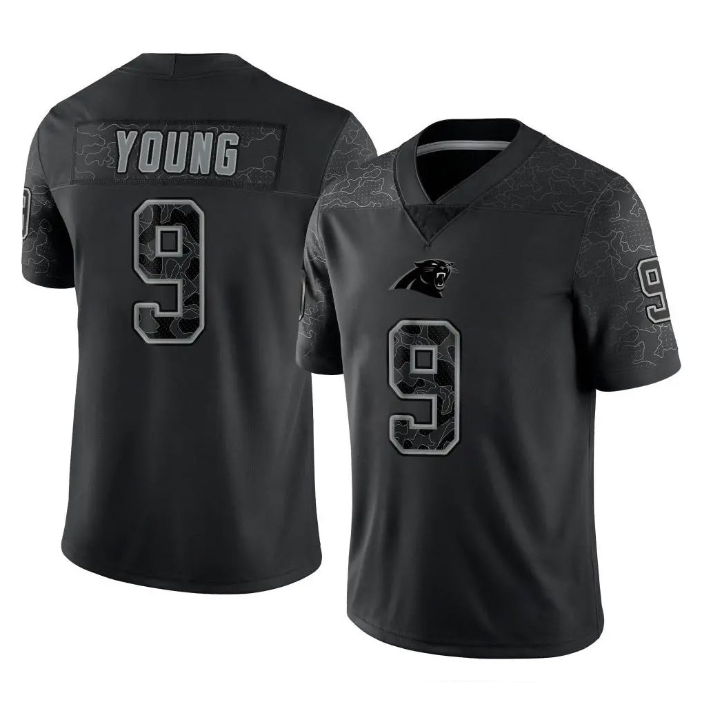 Rebec C.Panthers #9 Bryce Young Player Black Limited Reflective Game Stitched Jerseys