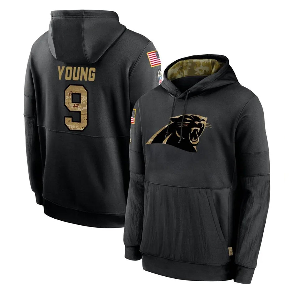 Rebec C.Panthers #9 Bryce Young Player Black Salute to Service Pullover Hoodies Limited Game Stitched Jerseys
