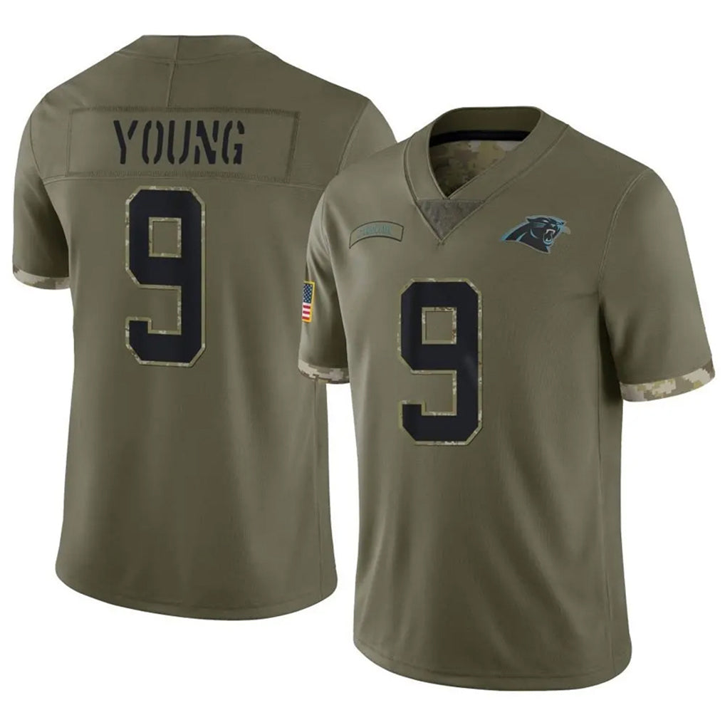 Rebec C.Panthers #9 Bryce Young Player Olive Salute To Service Limited Stitched Jerseys