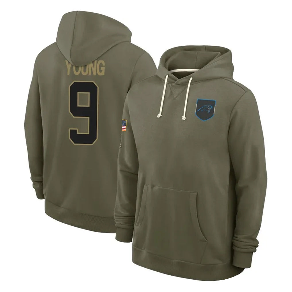 Rebec C.Panthers #9 Bryce Young Player Olive Salute to Service Hoodies Game Stitched Jerseys