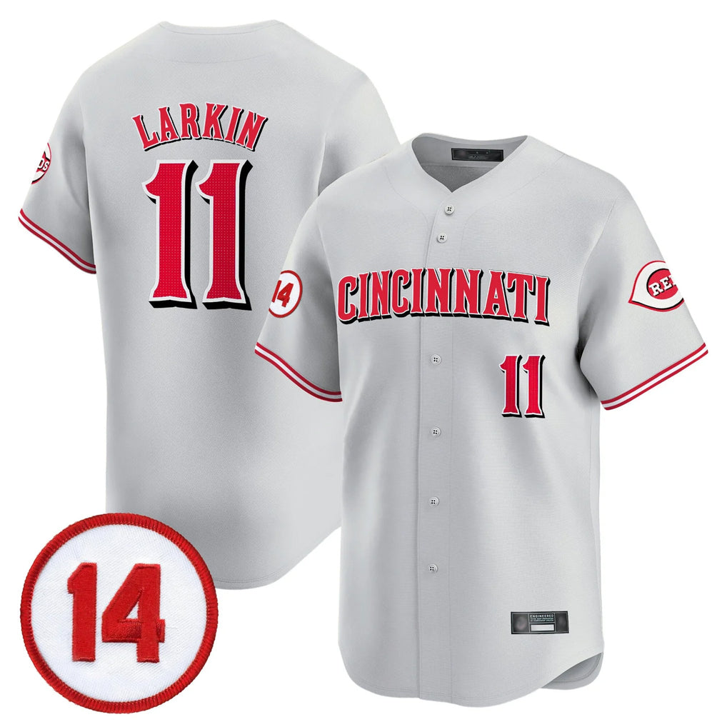 Rebec C.Reds #11 Barry Larkin Player Gray Vapor Premier Limited Home Stitched Jerseys