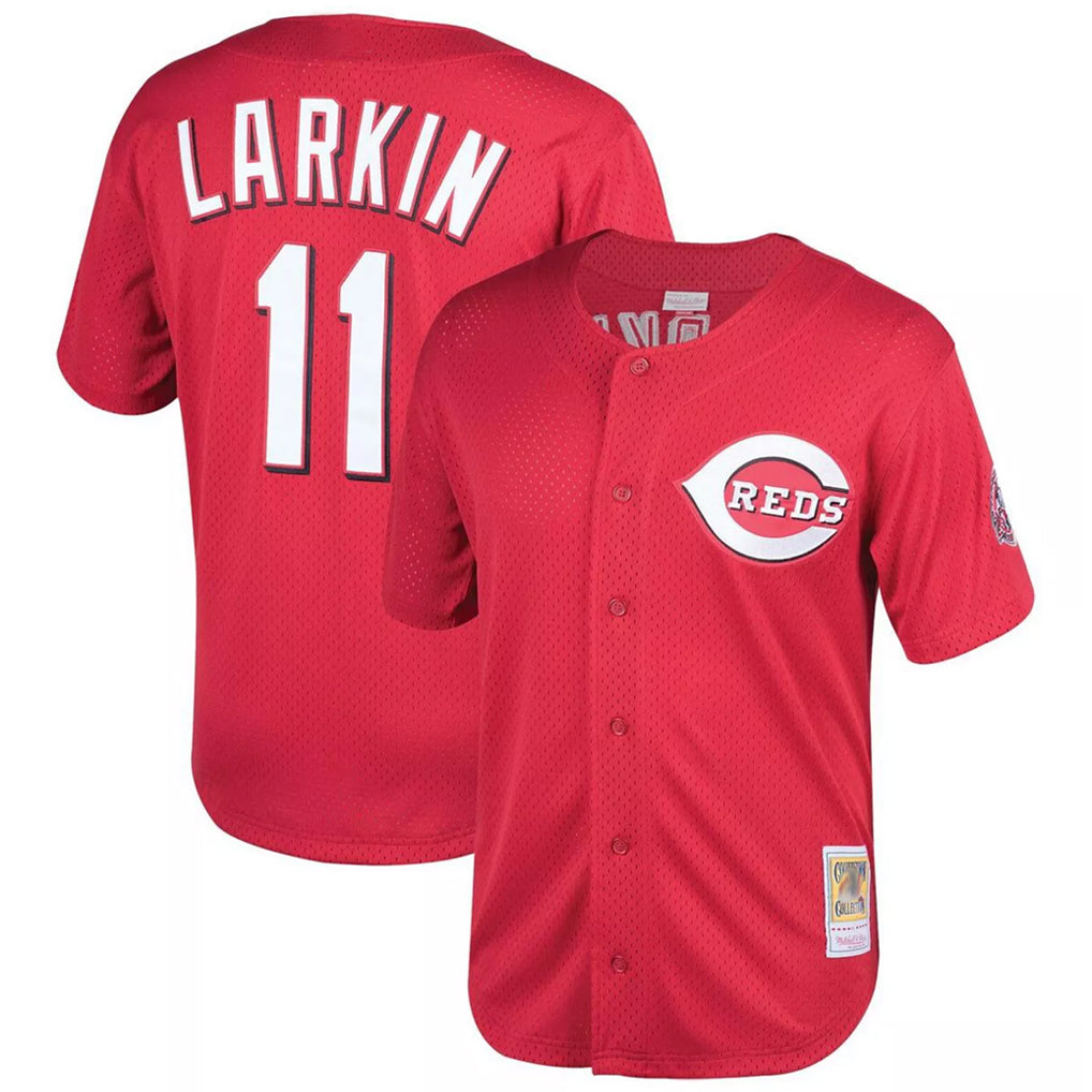 Rebec C.Reds #11 Barry Larkin Player Mitchell & Ness Red Throwback Cooperstown Mesh Game Stitched Jerseys