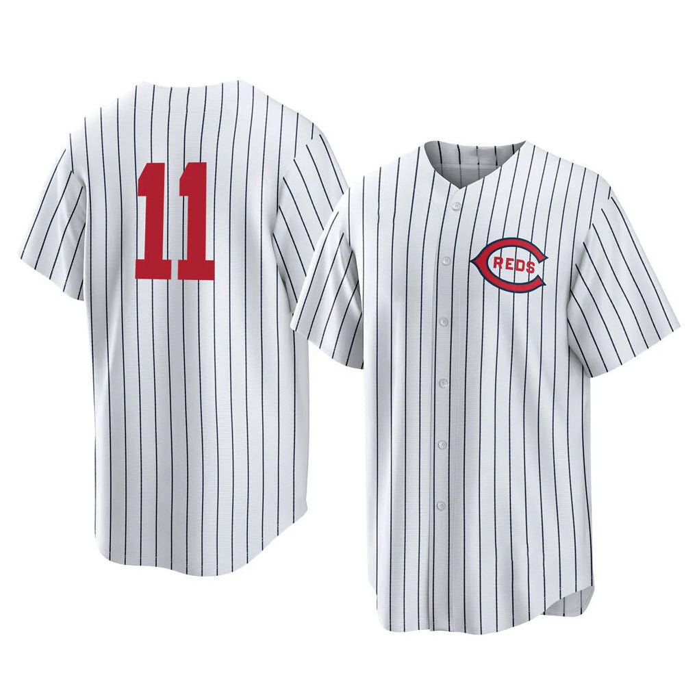 Rebec C.Reds #11 Barry Larkin Player White Stripe Field of Dreams Game Home Stitched Jerseys