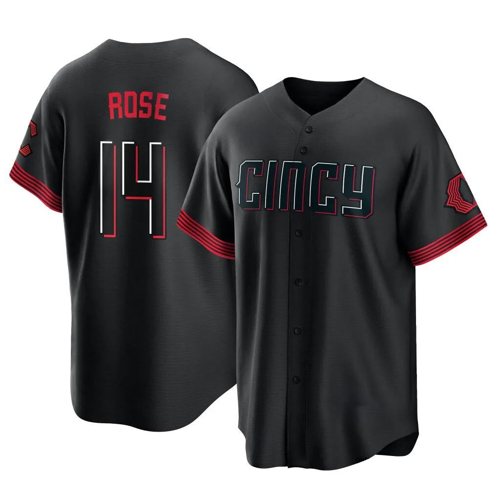 Rebec C.Reds #14 Pete Rose Player Black City Connect Home Game Stitched Jerseys