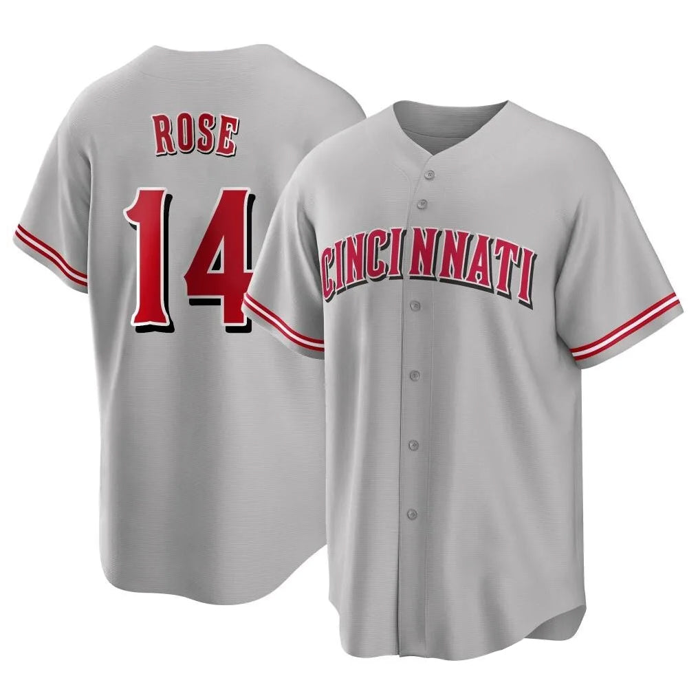 Rebec C.Reds #14 Pete Rose Player Gray Home Game Stitched Jerseys