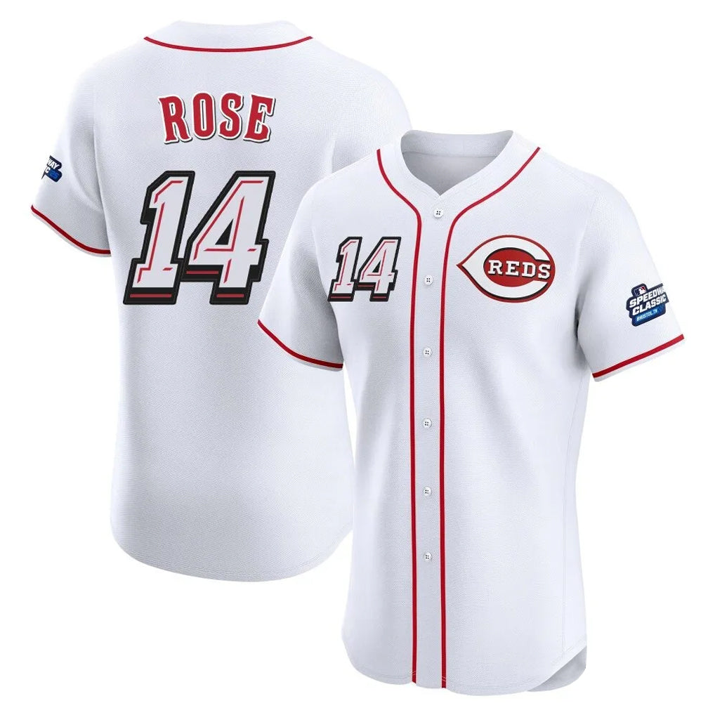 Rebec C.Reds #14 Pete Rose Player White Speedway Classic Limited Elite Home Stitched Jerseys