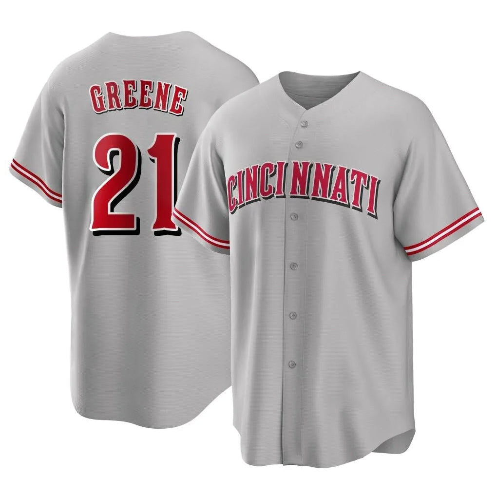Rebec C.Reds #21 Hunter Greene Player Gray Home Game Stitched Jerseys