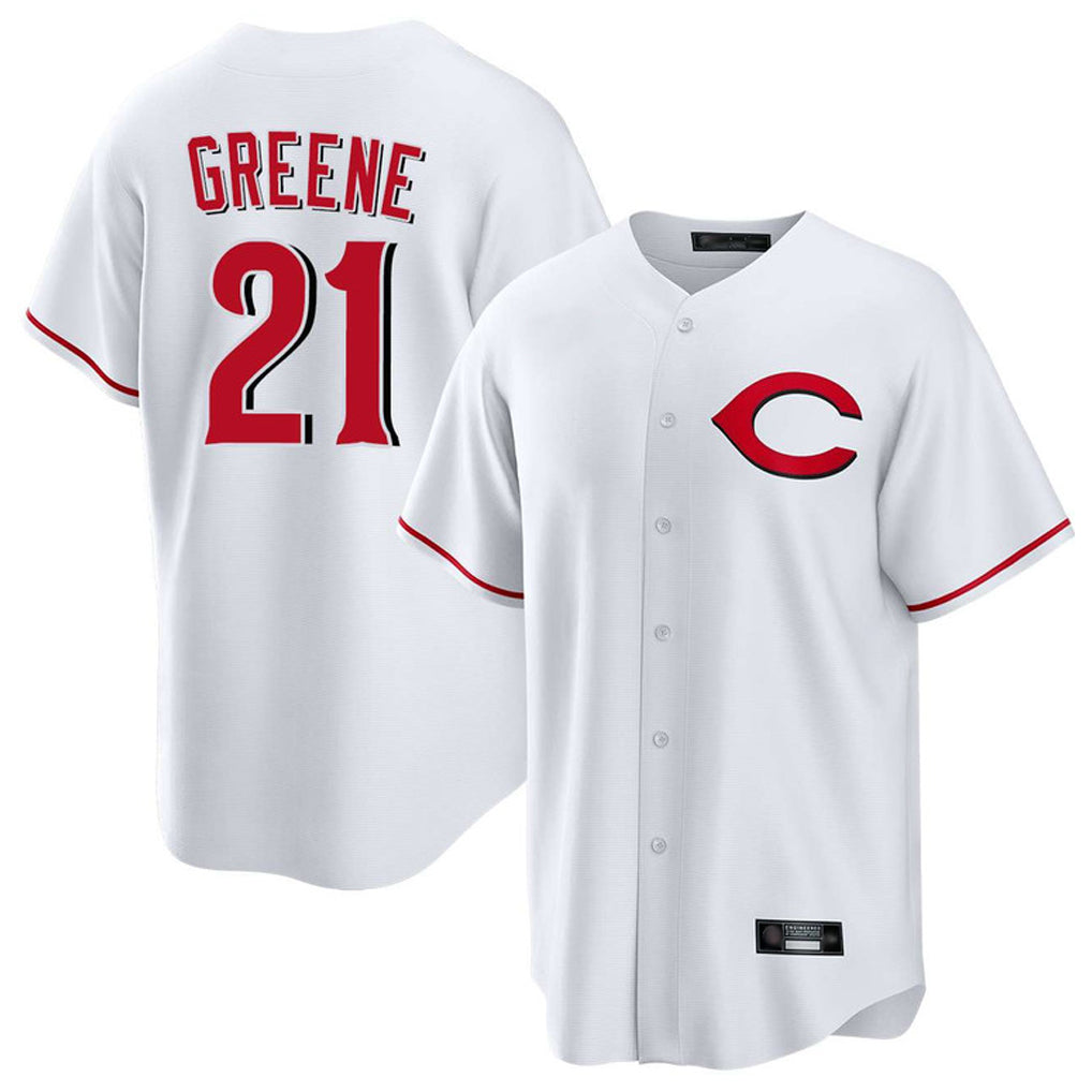 Rebec C.Reds #21 Hunter Greene Player White Home Game Stitched Jerseys
