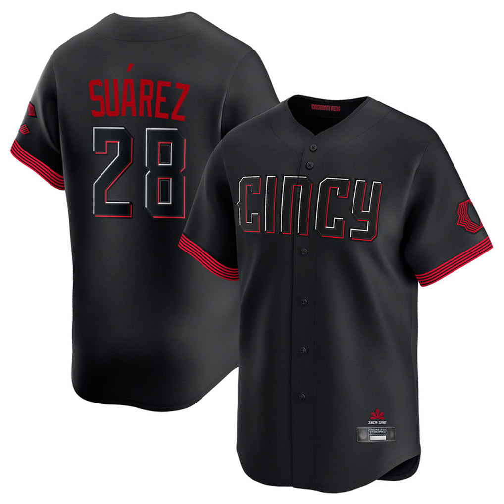 Rebec C.Reds #28 Eugenio Su¨¢rez Player Black City Connect Home Limited Stitched Jerseys