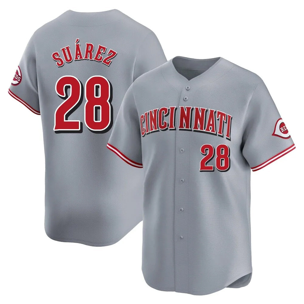 Rebec C.Reds #28 Eugenio Su¨¢rez Player Gray Home Limited Stitched Jerseys