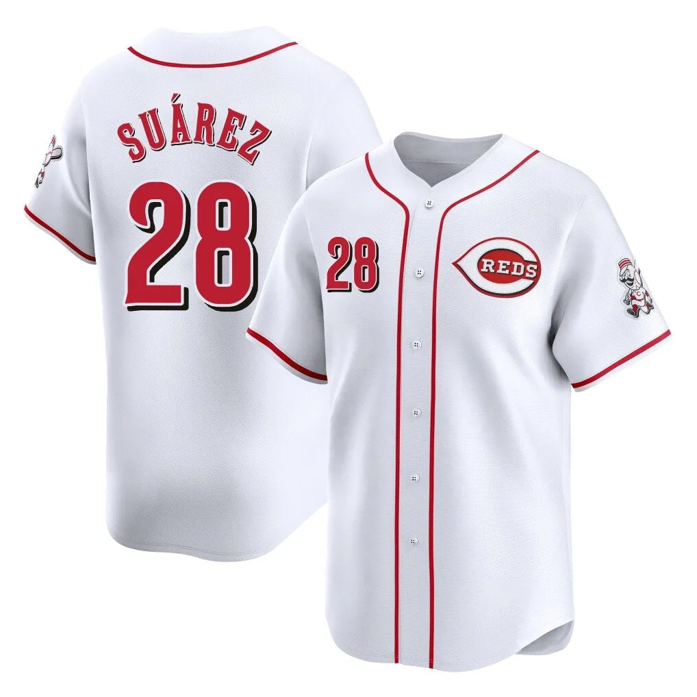 Rebec C.Reds #28 Eugenio Su¨¢rez Player White Home Limited Stitched Jerseys