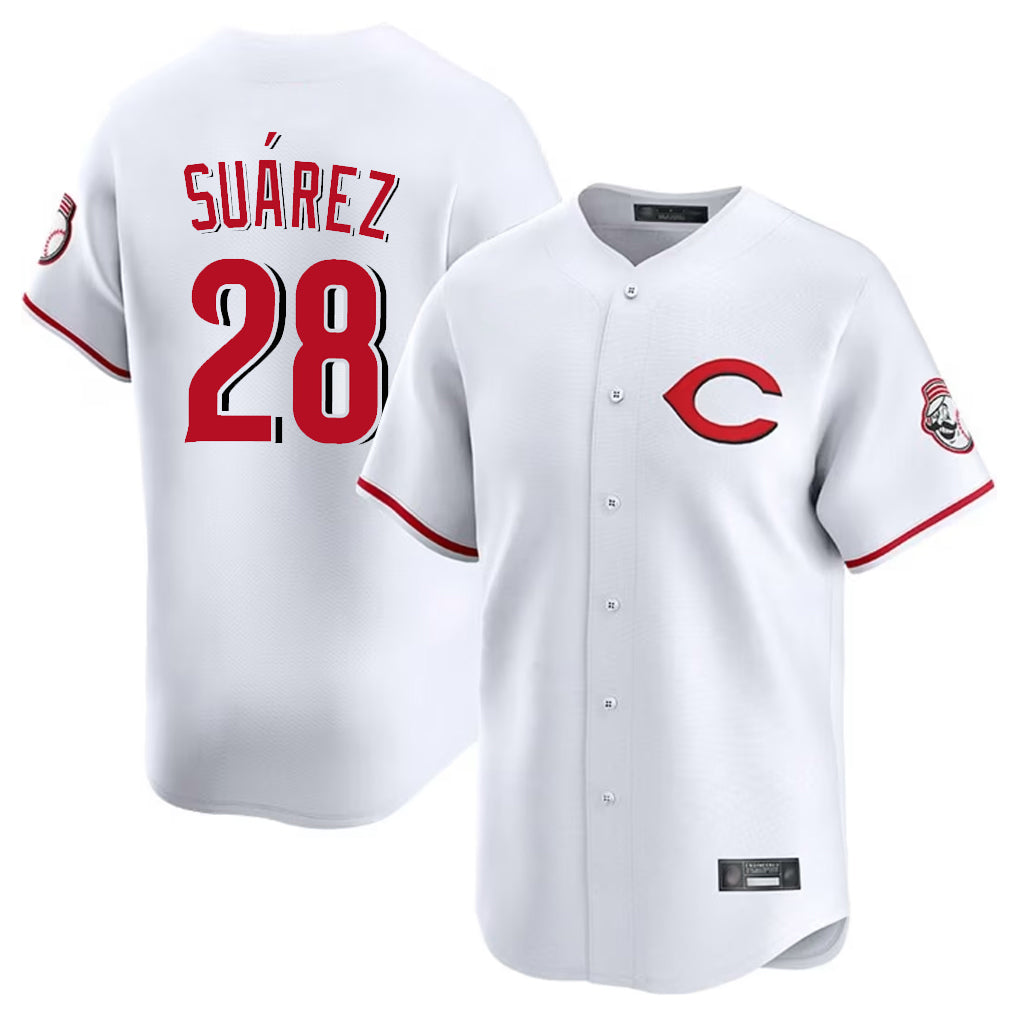 Rebec C.Reds #28 Eugenio Su¨¢rez Player White Limited Home Stitched Jerseys