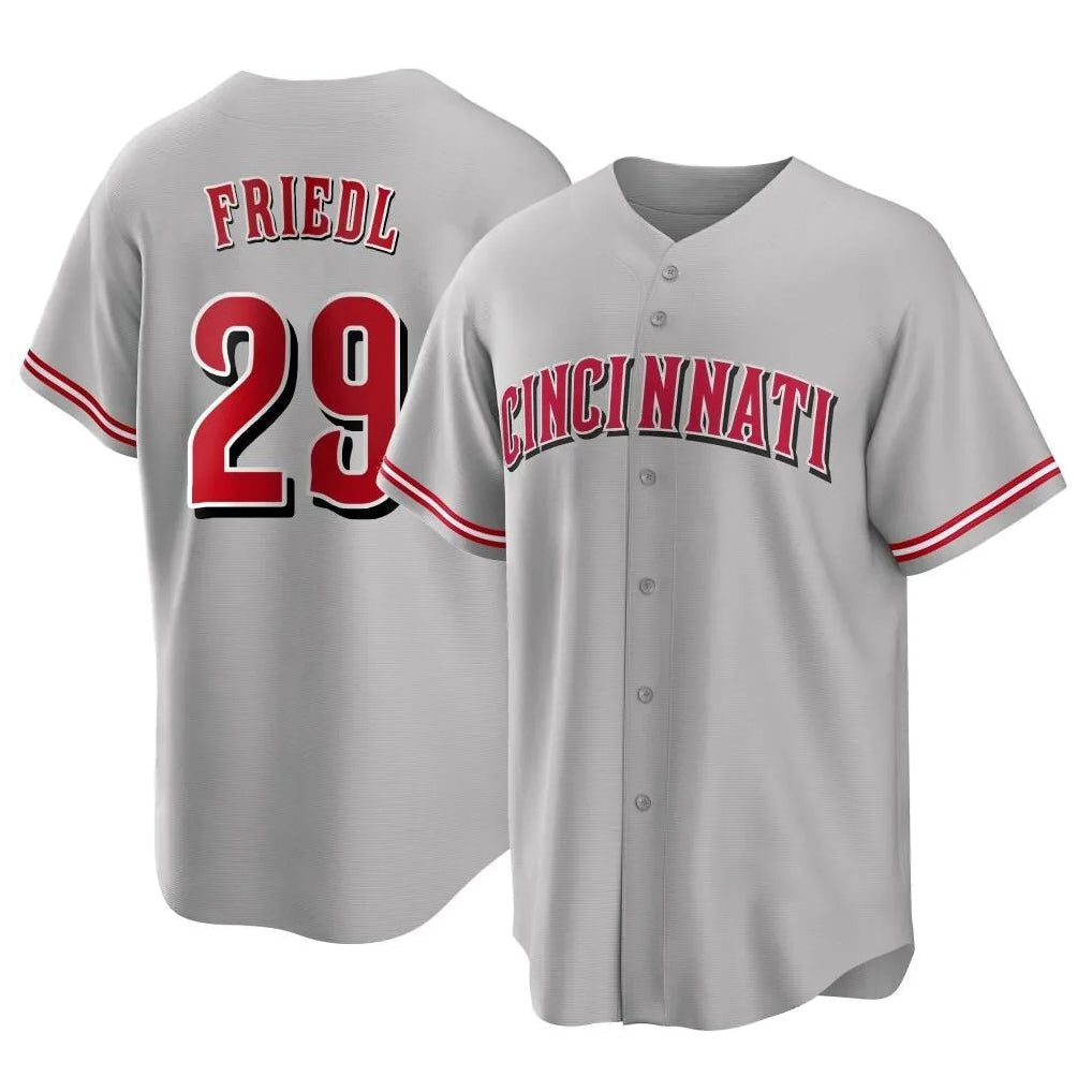 Rebec C.Reds #29 TJ Friedl Player Gray Home Game Stitched Jerseys