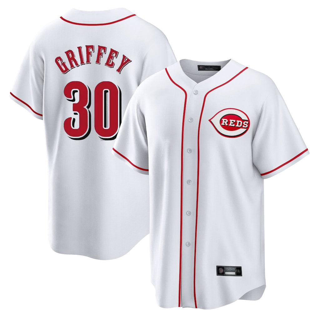 Rebec C.Reds #30 Ken Griffey Player White Game Home Stitched Jerseys