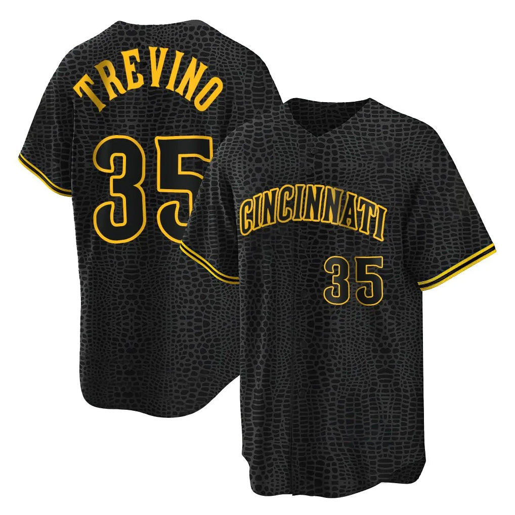 Rebec C.Reds #35 Jose Trevino Player Black Snake Skin City Home Stitched Jerseys