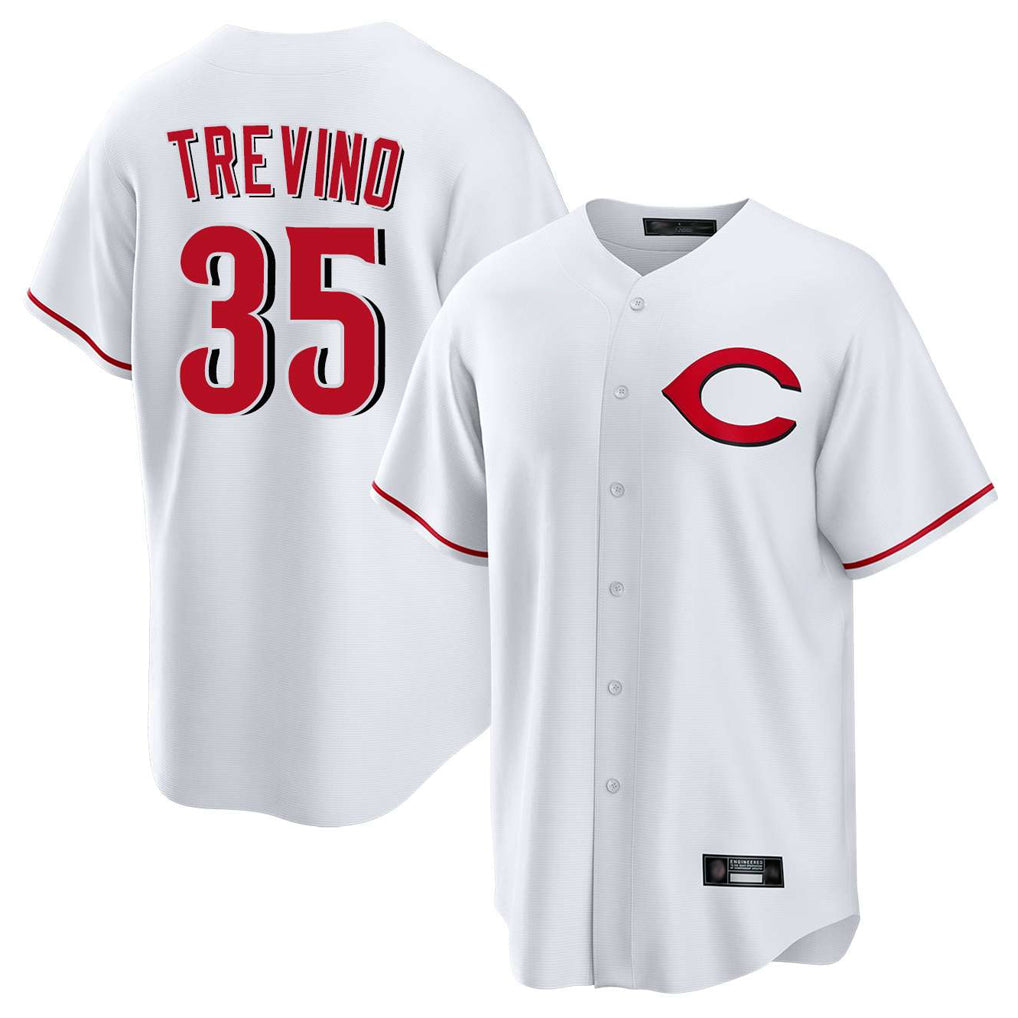 Rebec C.Reds #35 Jose Trevino Player White Home Game Stitched Jerseys