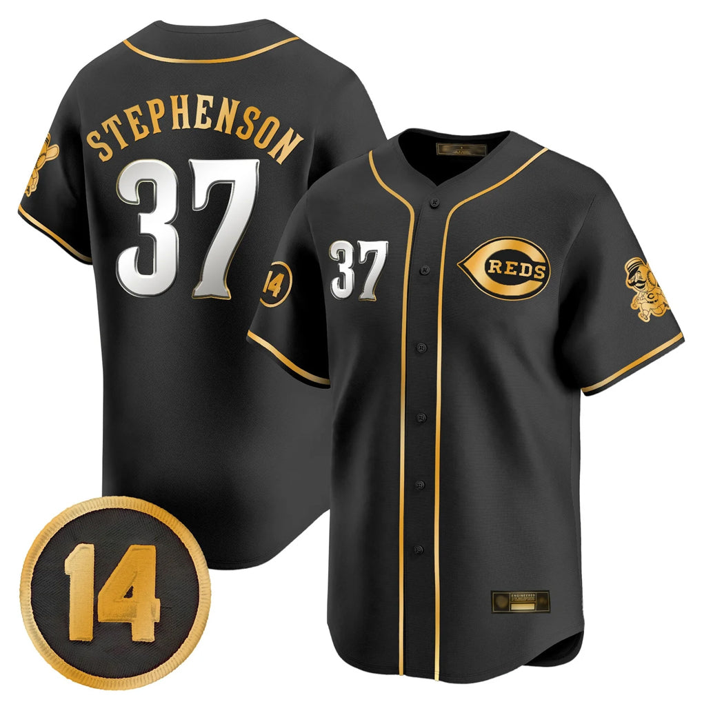 Rebec C.Reds #37 Tyler Stephenson Player Black-Gold Vapor Premier Limited Home Stitched Jerseys
